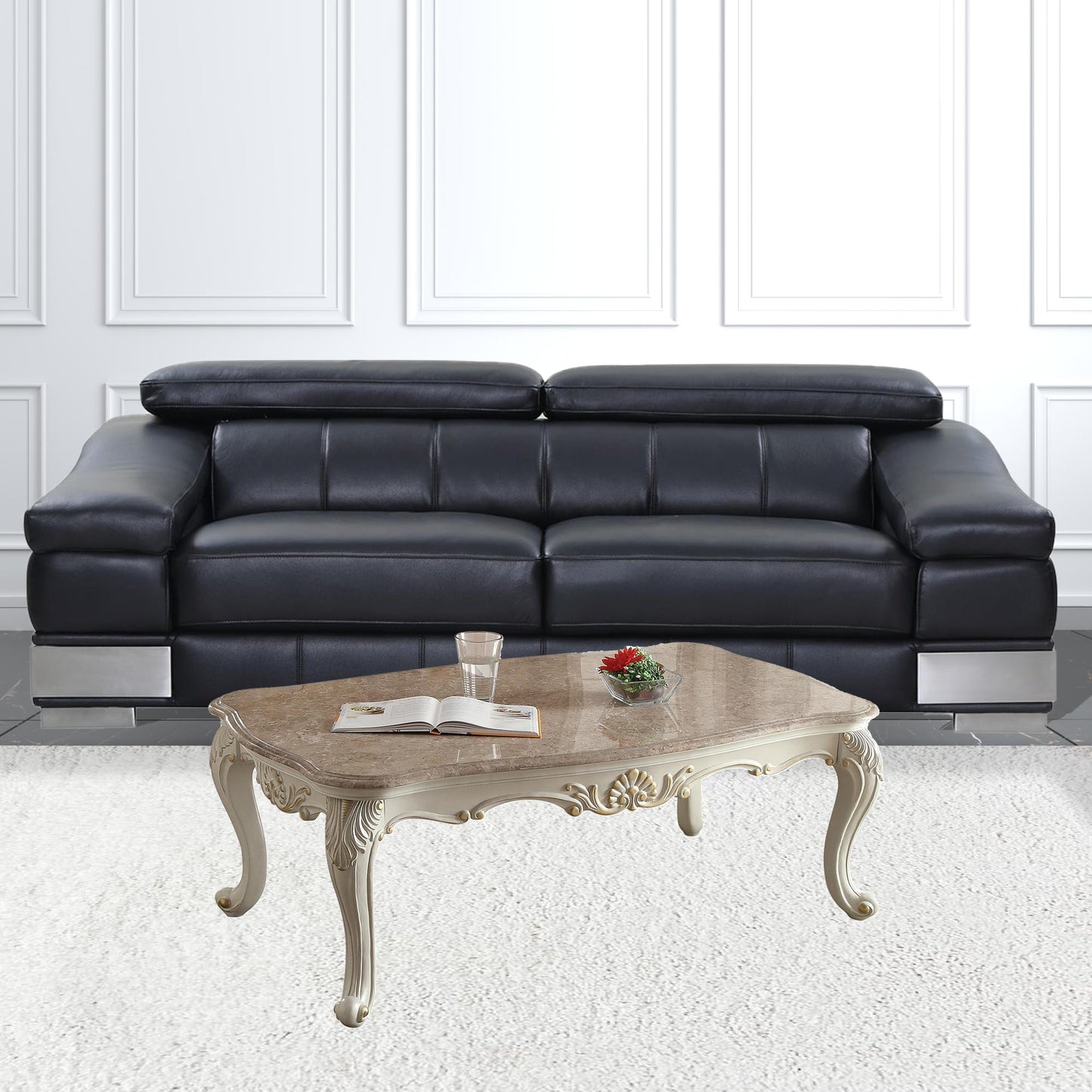 52" Pearl White And Marble Faux Marble Rectangular Coffee Table By Homeroots | Coffee Tables | Modishstore