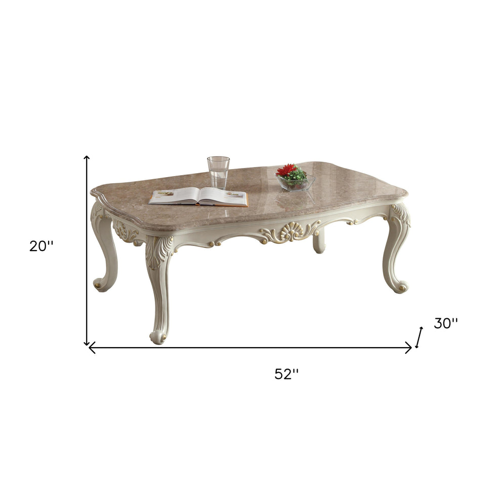 52" Pearl White And Marble Faux Marble Rectangular Coffee Table By Homeroots | Coffee Tables | Modishstore - 4