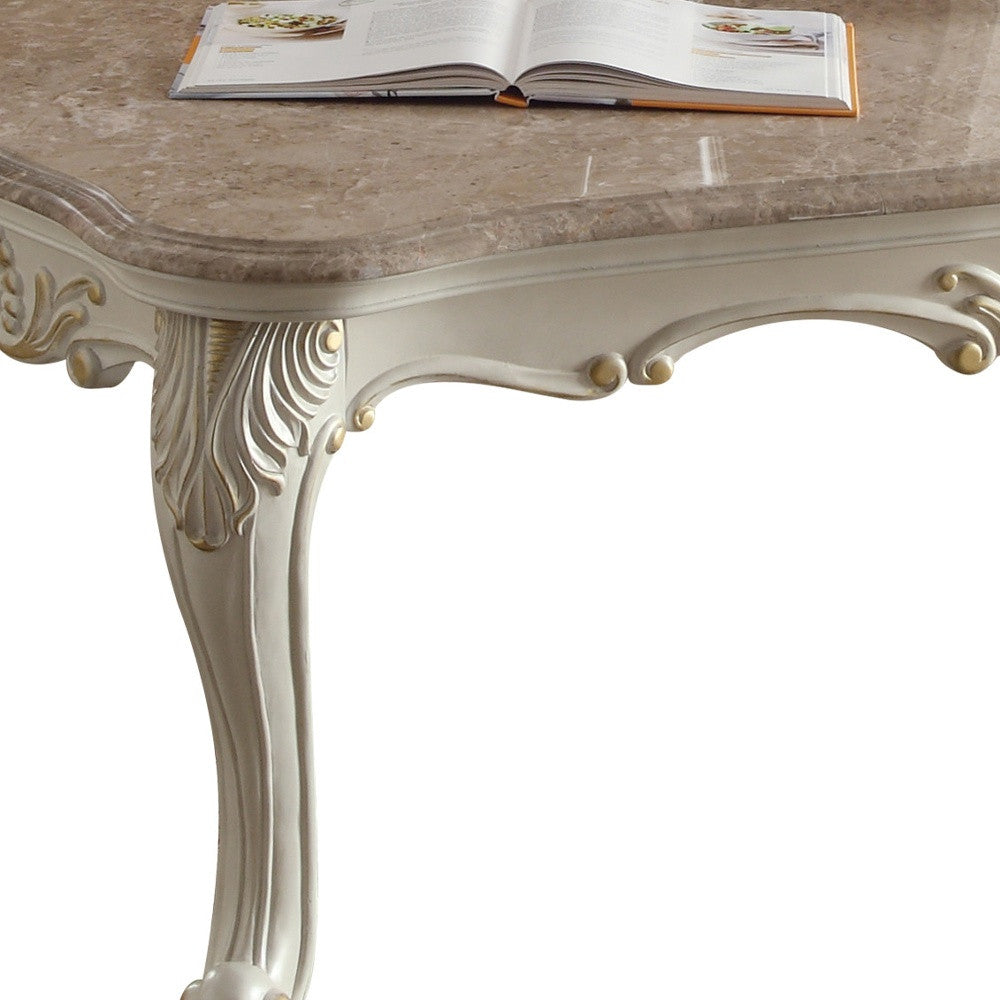 52" Pearl White And Marble Faux Marble Rectangular Coffee Table By Homeroots | Coffee Tables | Modishstore - 3