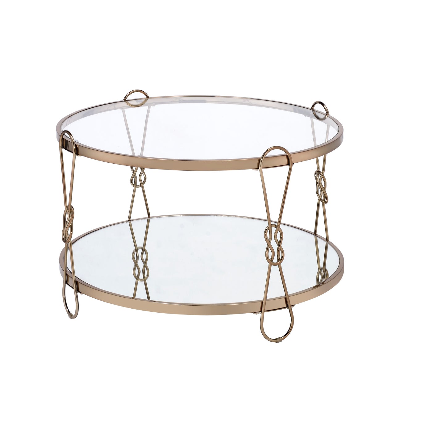 32" Champagne And Silver Mirrored Round Mirrored Coffee Table With Shelf By Homeroots | Coffee Tables | Modishstore - 3