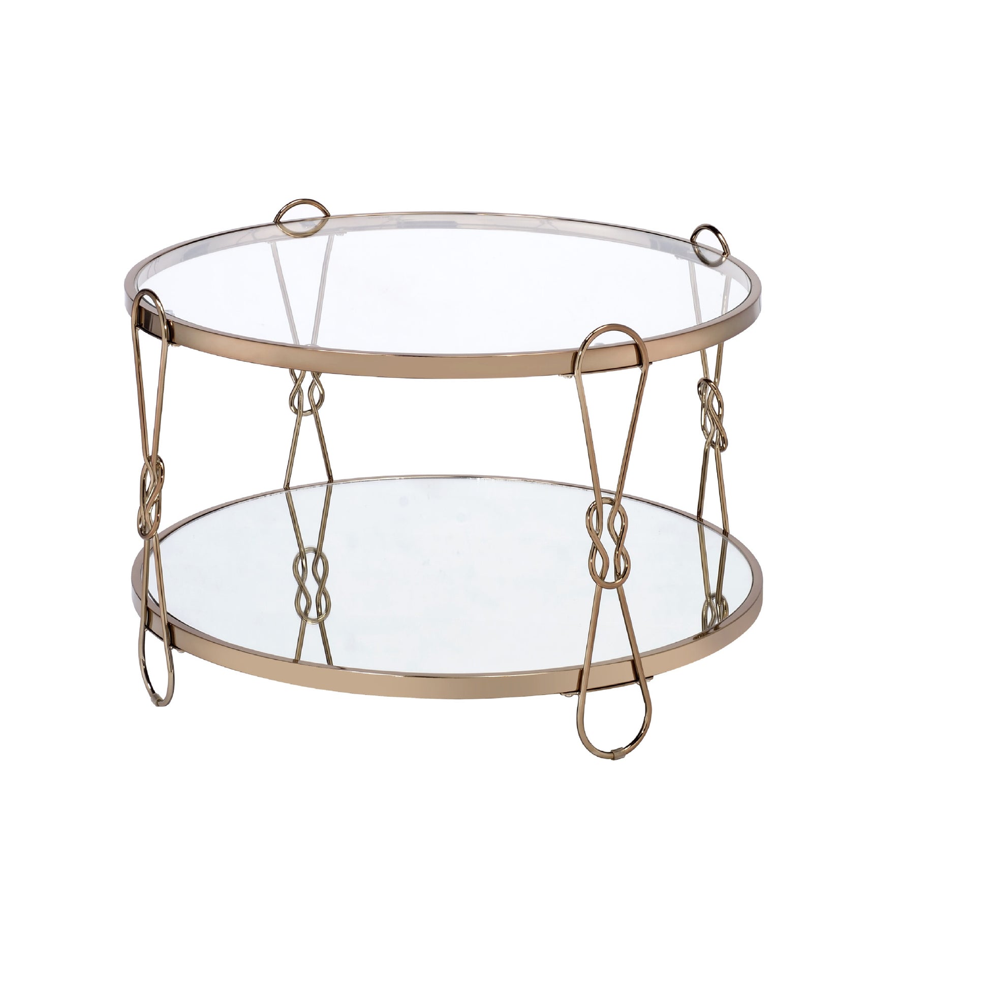 32" Champagne And Silver Mirrored Round Mirrored Coffee Table With Shelf By Homeroots | Coffee Tables | Modishstore - 3