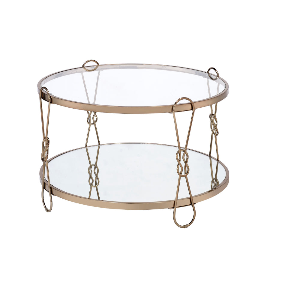 32" Champagne And Silver Mirrored Round Mirrored Coffee Table With Shelf By Homeroots | Coffee Tables | Modishstore - 3