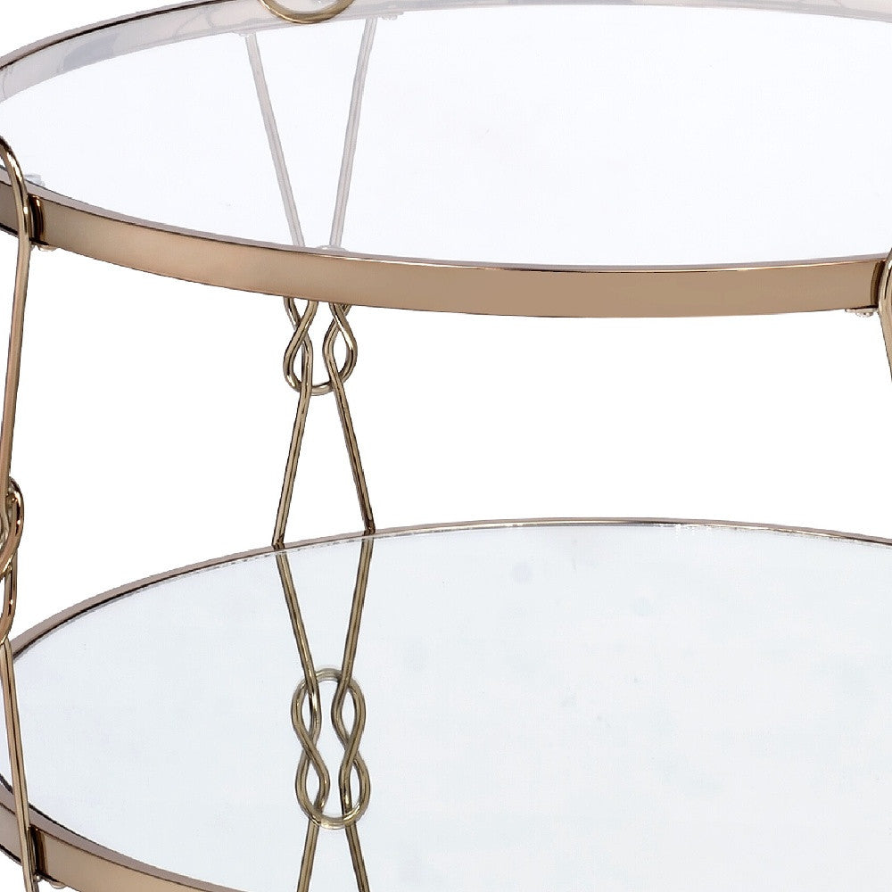 32" Champagne And Silver Mirrored Round Mirrored Coffee Table With Shelf By Homeroots | Coffee Tables | Modishstore - 4