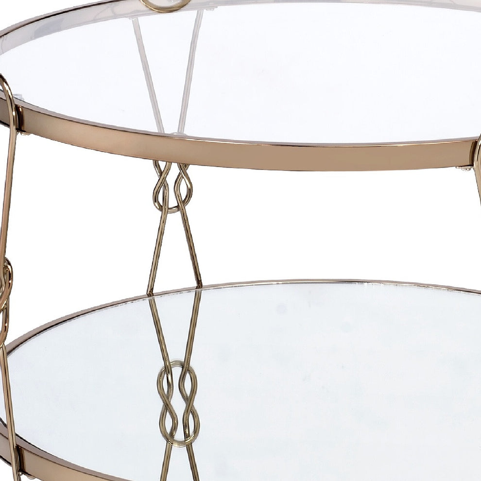 32" Champagne And Silver Mirrored Round Mirrored Coffee Table With Shelf By Homeroots | Coffee Tables | Modishstore - 4