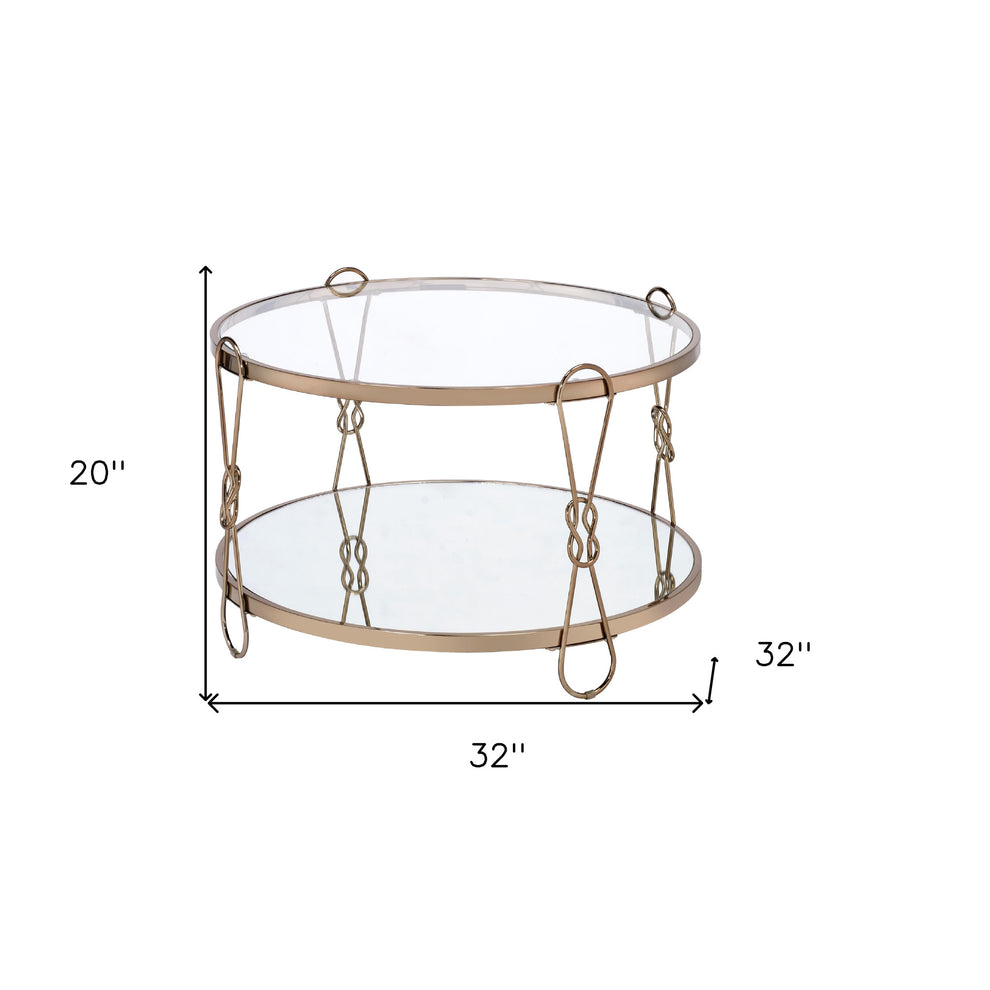 32" Champagne And Silver Mirrored Round Mirrored Coffee Table With Shelf By Homeroots | Coffee Tables | Modishstore - 6