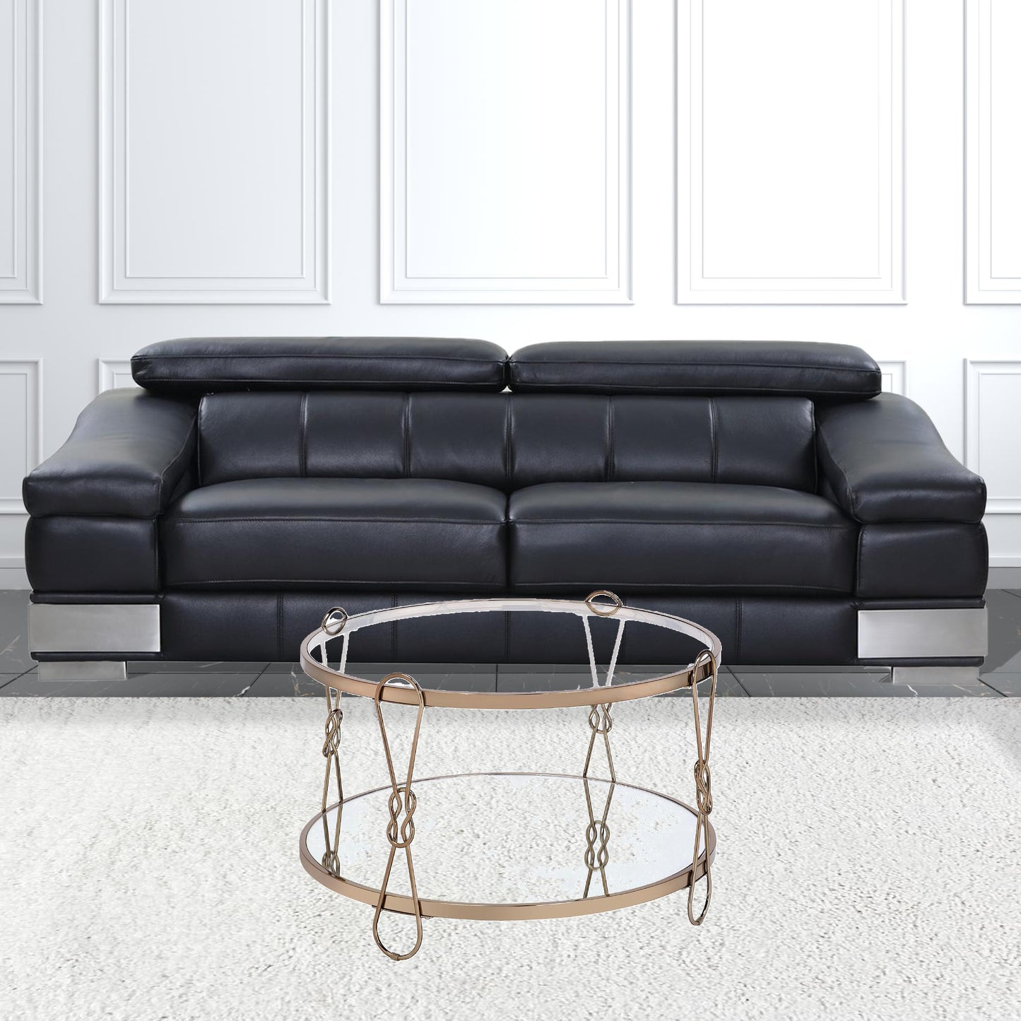 32" Champagne And Silver Mirrored Round Mirrored Coffee Table With Shelf By Homeroots | Coffee Tables | Modishstore