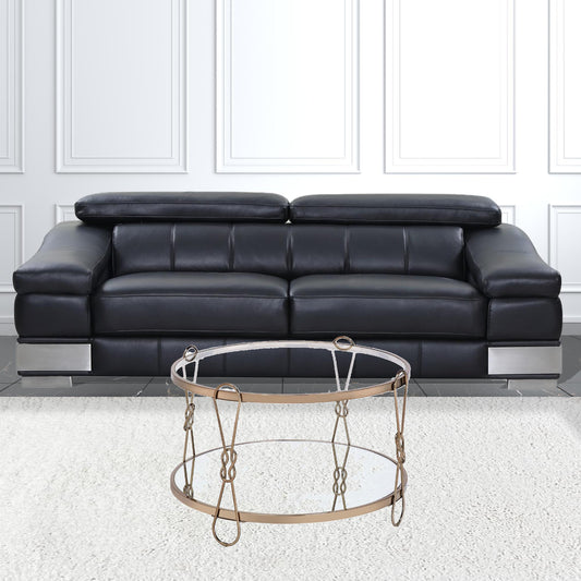 32" Champagne And Silver Mirrored Round Mirrored Coffee Table With Shelf By Homeroots | Coffee Tables | Modishstore