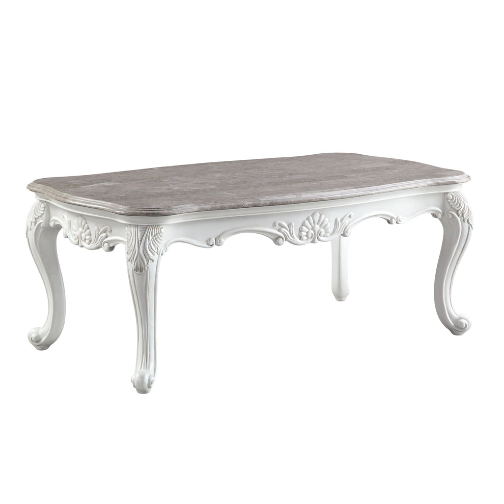 52" White And Marble Faux Marble Rectangular Coffee Table By Homeroots | Coffee Tables | Modishstore - 2