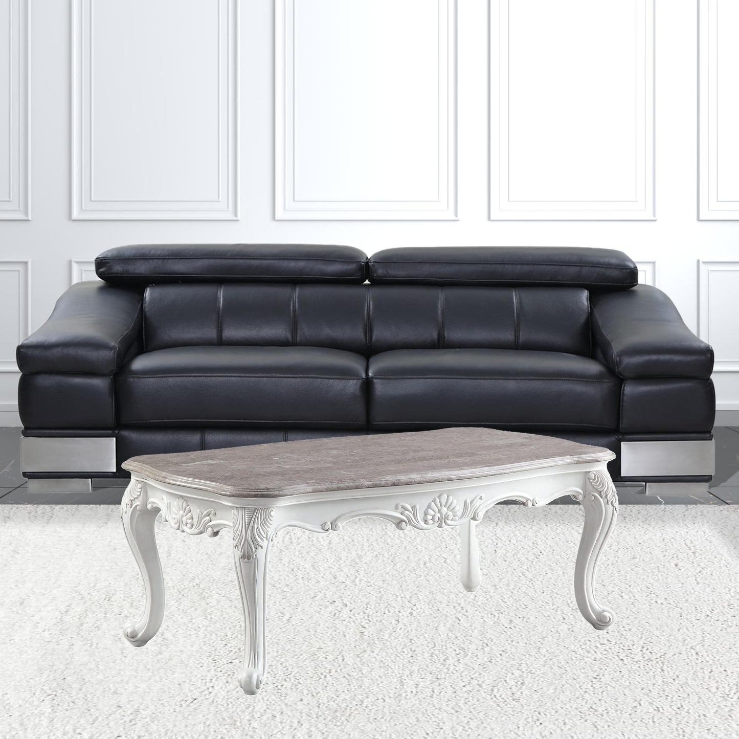 52" White And Marble Faux Marble Rectangular Coffee Table By Homeroots | Coffee Tables | Modishstore