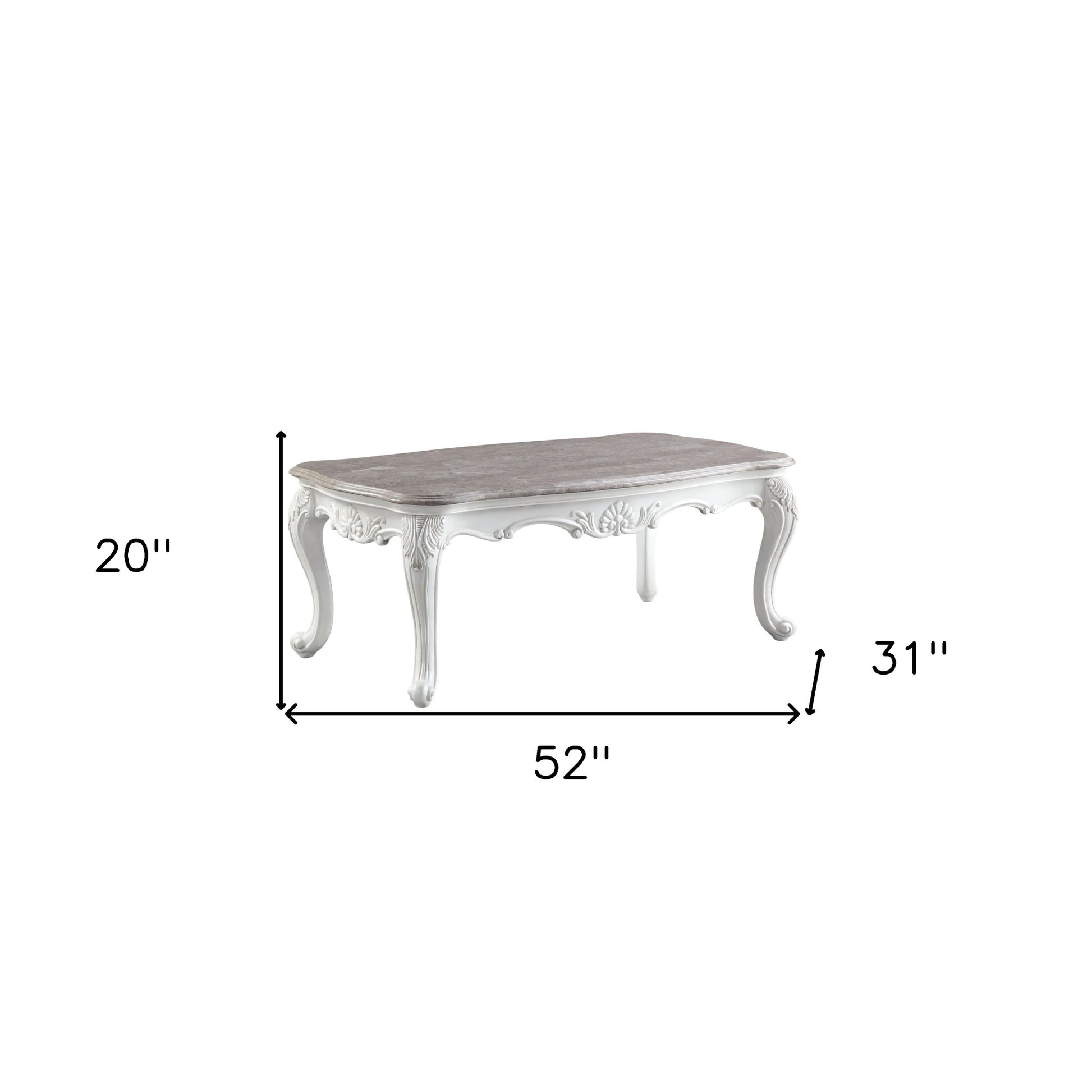 52" White And Marble Faux Marble Rectangular Coffee Table By Homeroots | Coffee Tables | Modishstore - 7