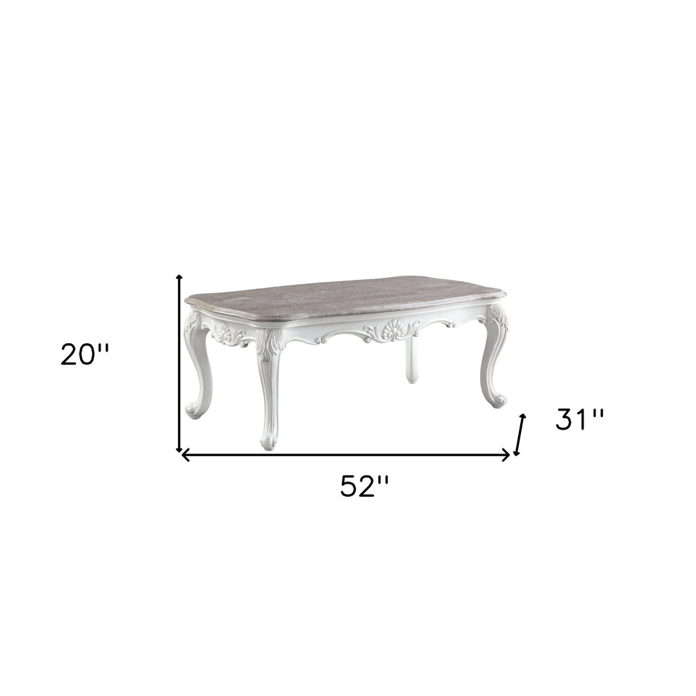 52" White And Marble Faux Marble Rectangular Coffee Table By Homeroots | Coffee Tables | Modishstore - 7