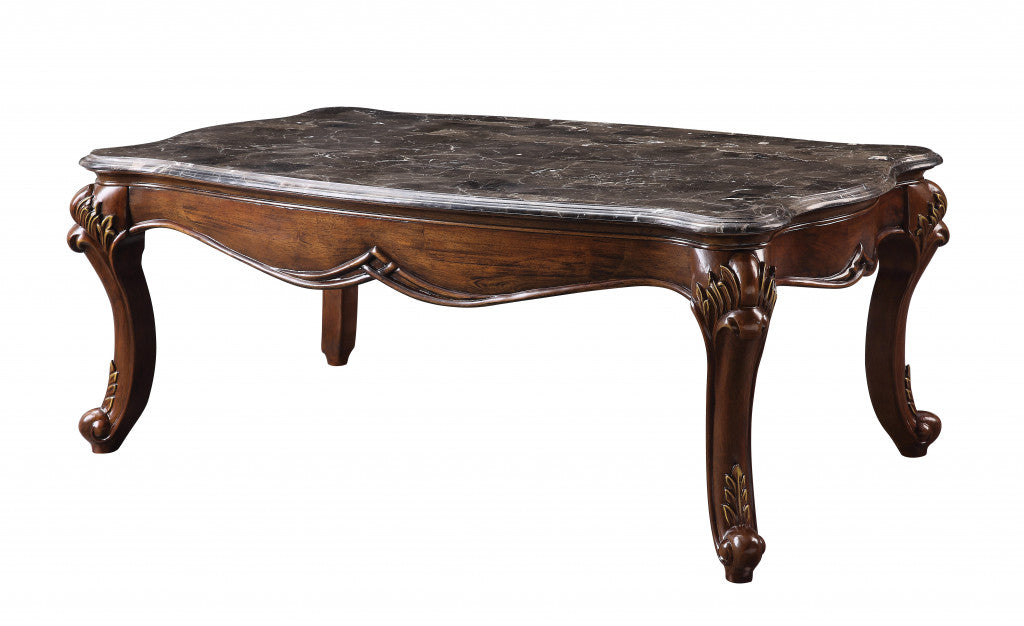 52" Marble And Cherry Faux Marble Rectangular Coffee Table By Homeroots | Coffee Tables | Modishstore - 2