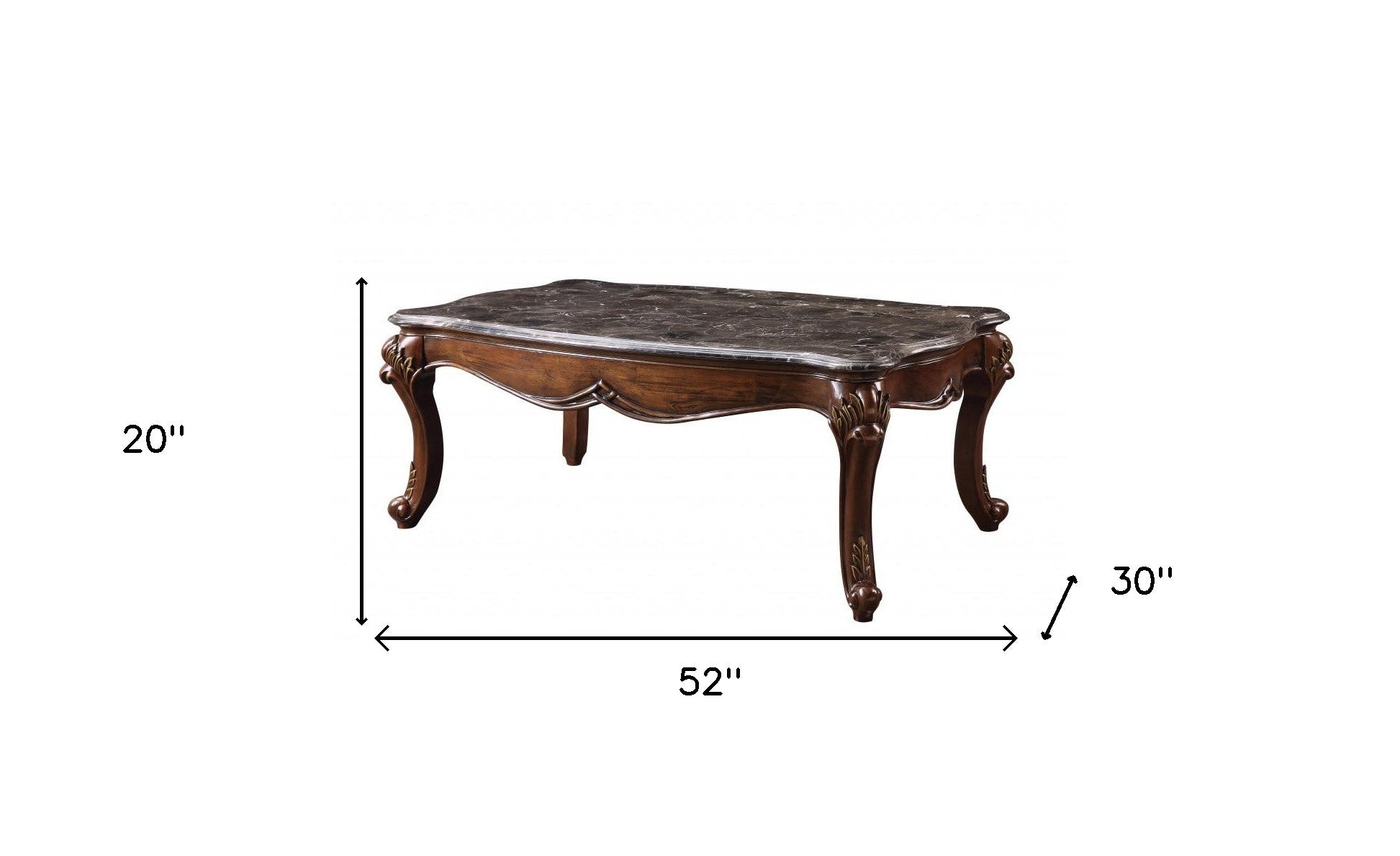 52" Marble And Cherry Faux Marble Rectangular Coffee Table By Homeroots | Coffee Tables | Modishstore - 5