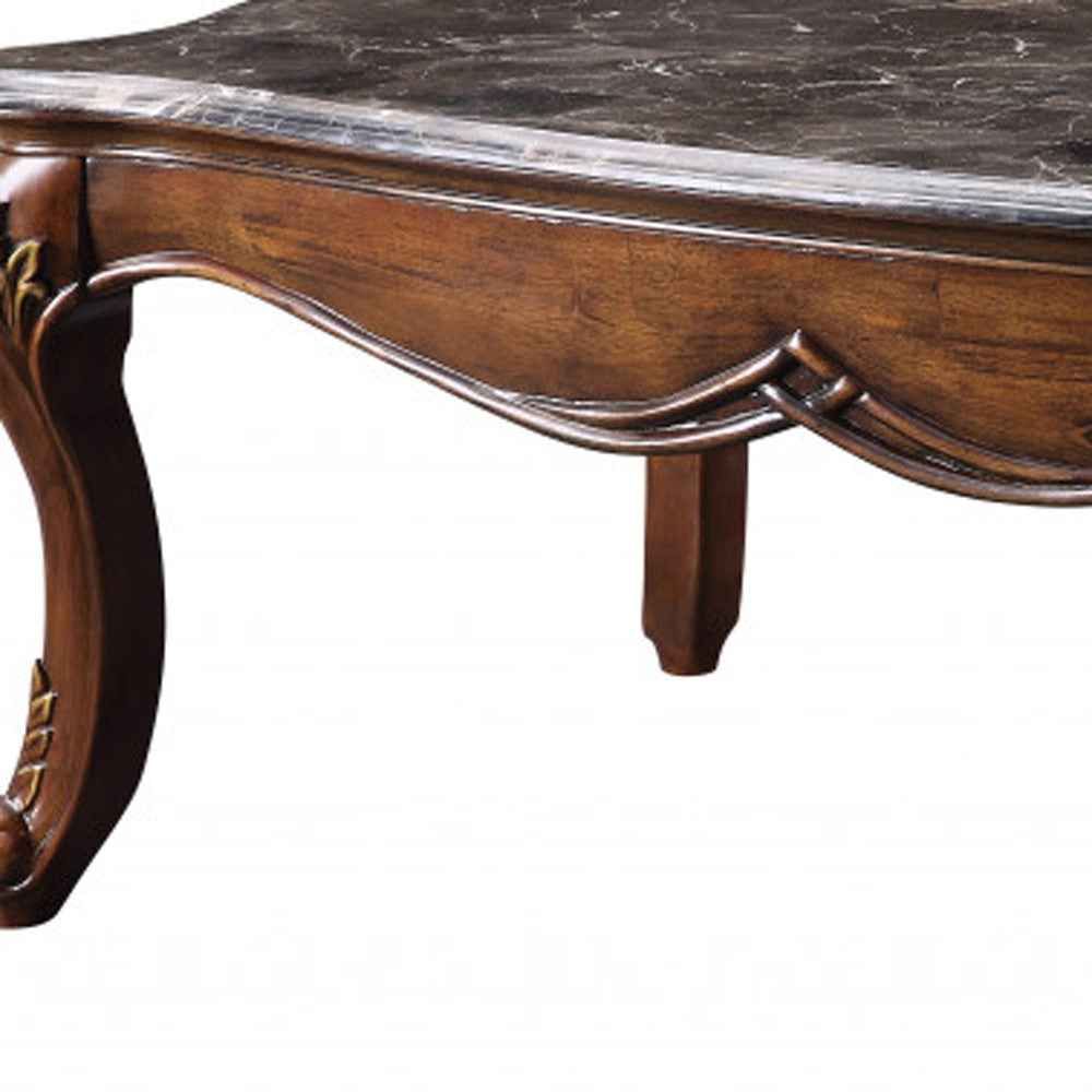 52" Marble And Cherry Faux Marble Rectangular Coffee Table By Homeroots | Coffee Tables | Modishstore - 3