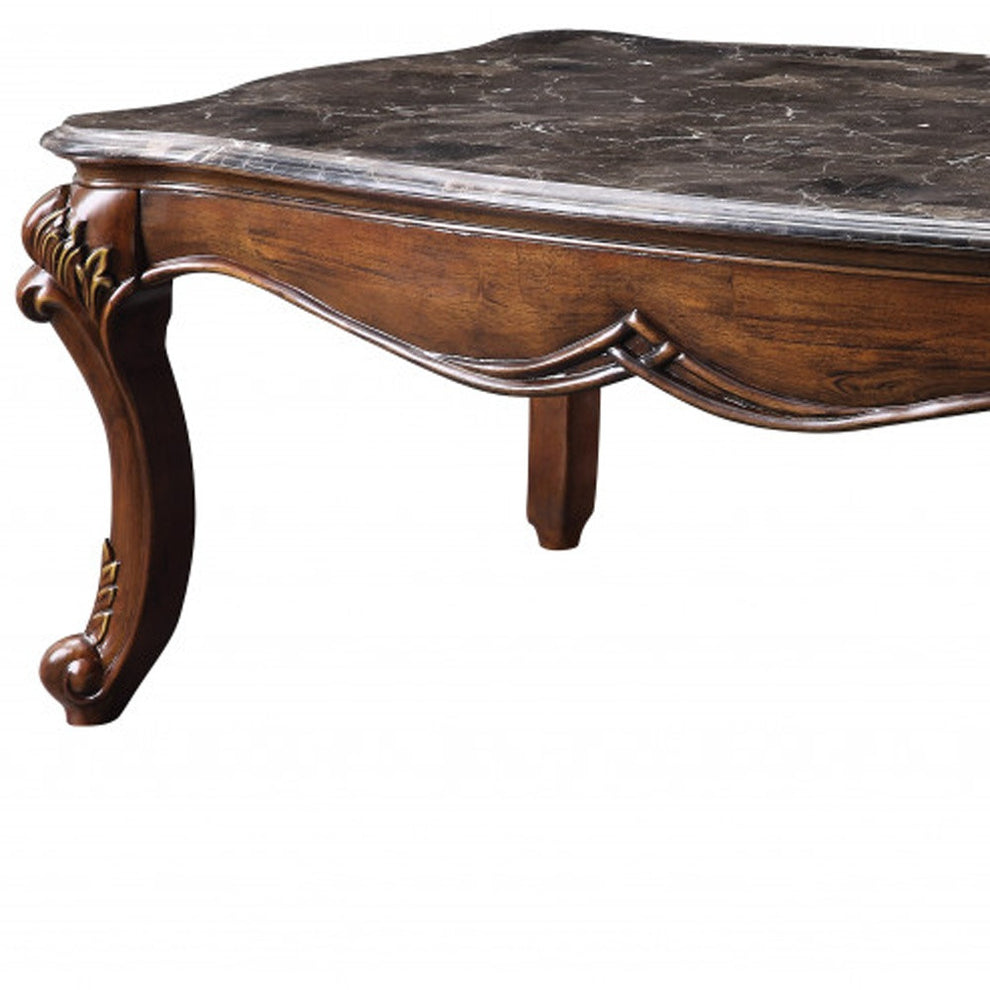 52" Marble And Cherry Faux Marble Rectangular Coffee Table By Homeroots | Coffee Tables | Modishstore - 4