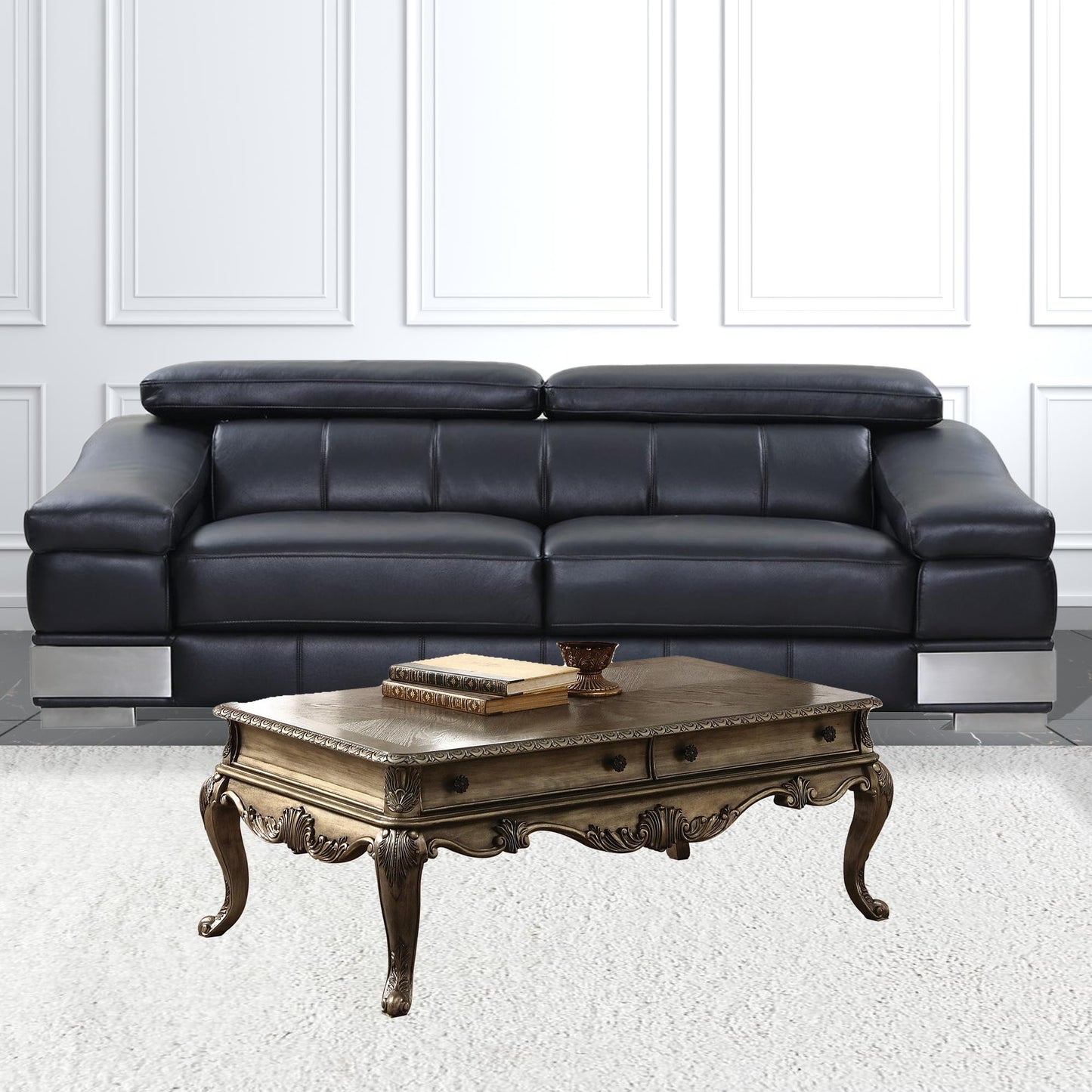 52" Vintage Oak Manufactured Wood Rectangular Coffee Table With Two Drawers By Homeroots | Coffee Tables | Modishstore