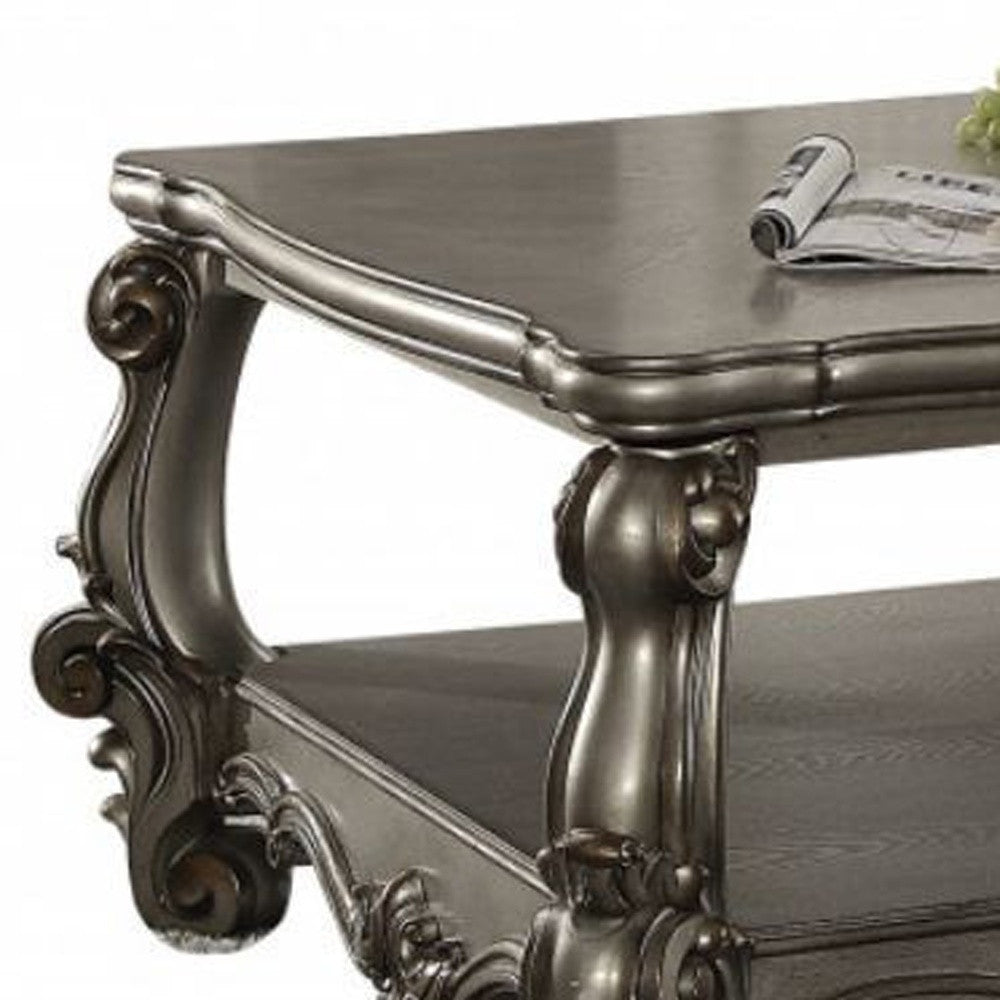 59" Antique Platinum Manufactured Wood Rectangular Coffee Table With Shelf By Homeroots | Coffee Tables | Modishstore - 3