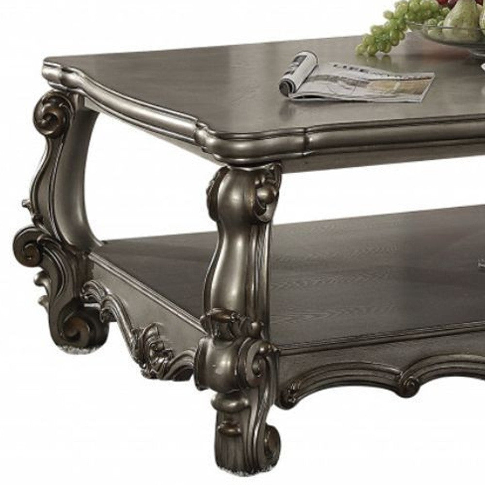 59" Antique Platinum Manufactured Wood Rectangular Coffee Table With Shelf By Homeroots | Coffee Tables | Modishstore - 4