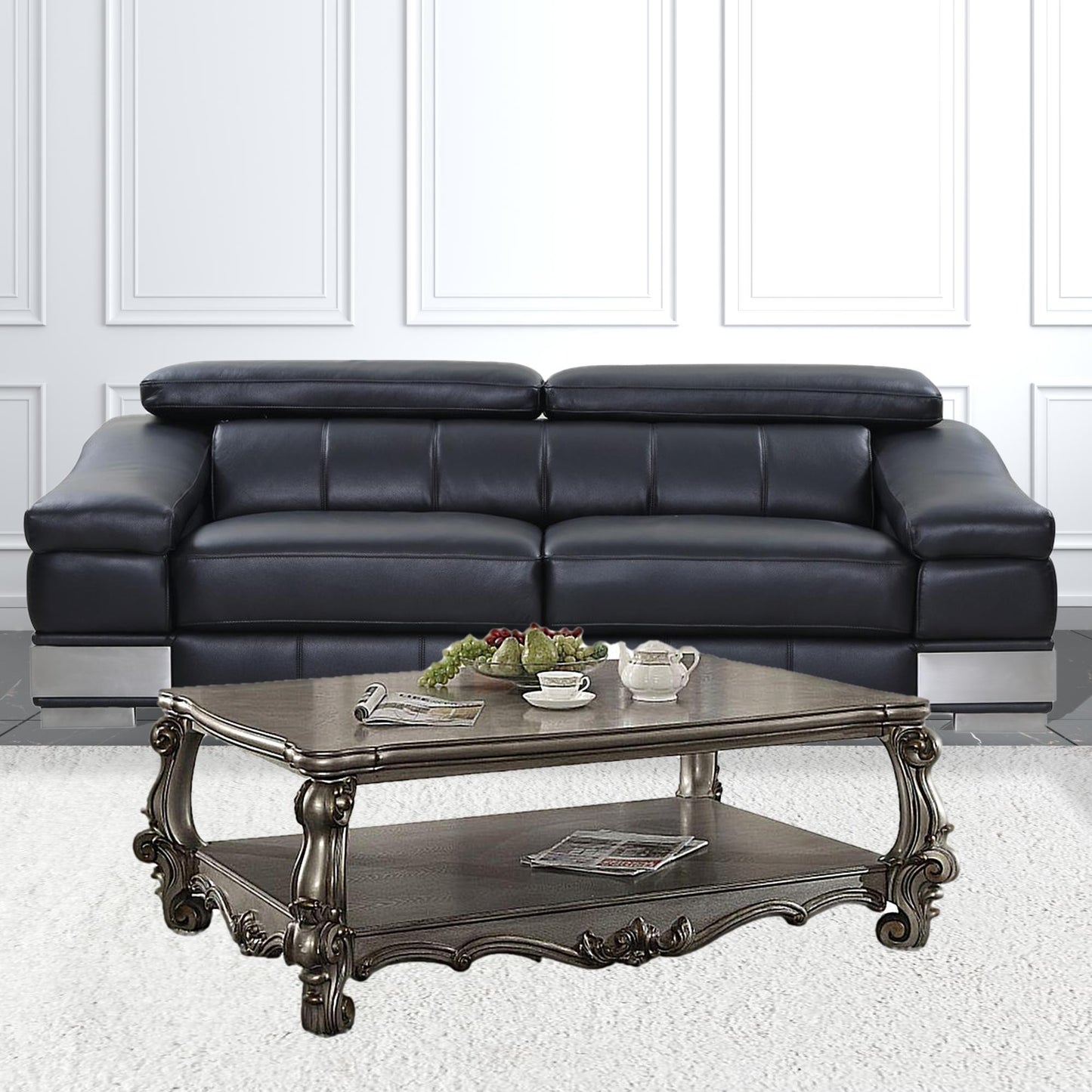 59" Antique Platinum Manufactured Wood Rectangular Coffee Table With Shelf By Homeroots | Coffee Tables | Modishstore