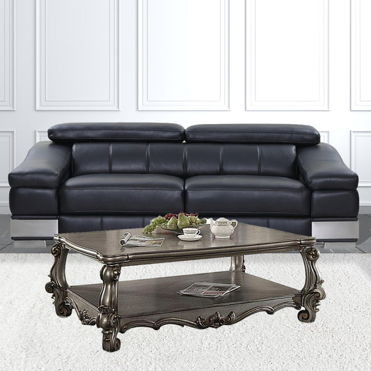 59" Antique Platinum Manufactured Wood Rectangular Coffee Table With Shelf By Homeroots | Coffee Tables | Modishstore