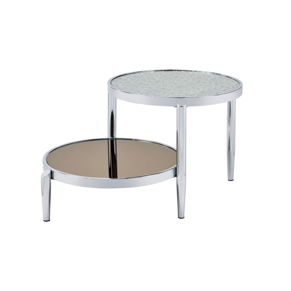 37" Chrome And Silver Mirrored Two Tier Round Mirrored Coffee Table By Homeroots | Coffee Tables | Modishstore - 2