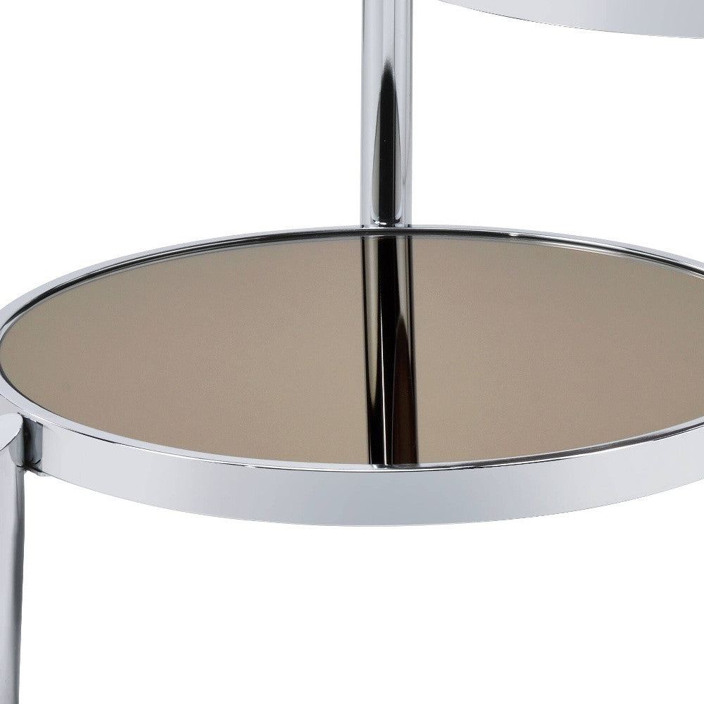 37" Chrome And Silver Mirrored Two Tier Round Mirrored Coffee Table By Homeroots | Coffee Tables | Modishstore - 5