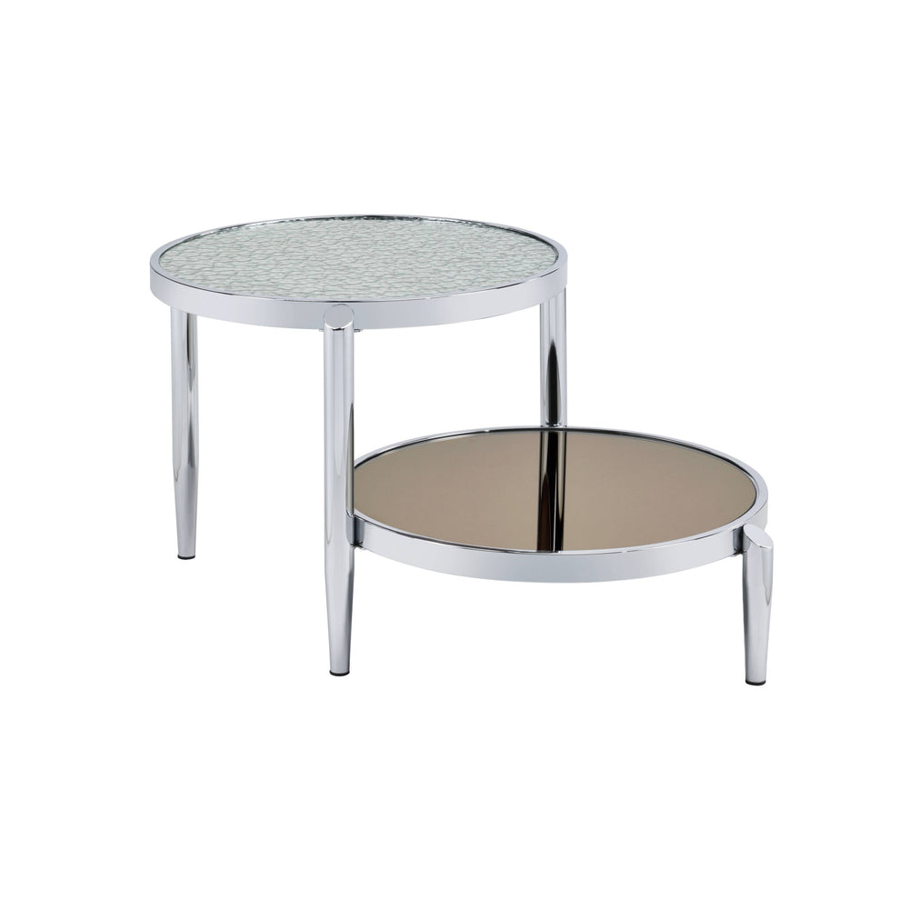 37" Chrome And Silver Mirrored Two Tier Round Mirrored Coffee Table By Homeroots | Coffee Tables | Modishstore - 3