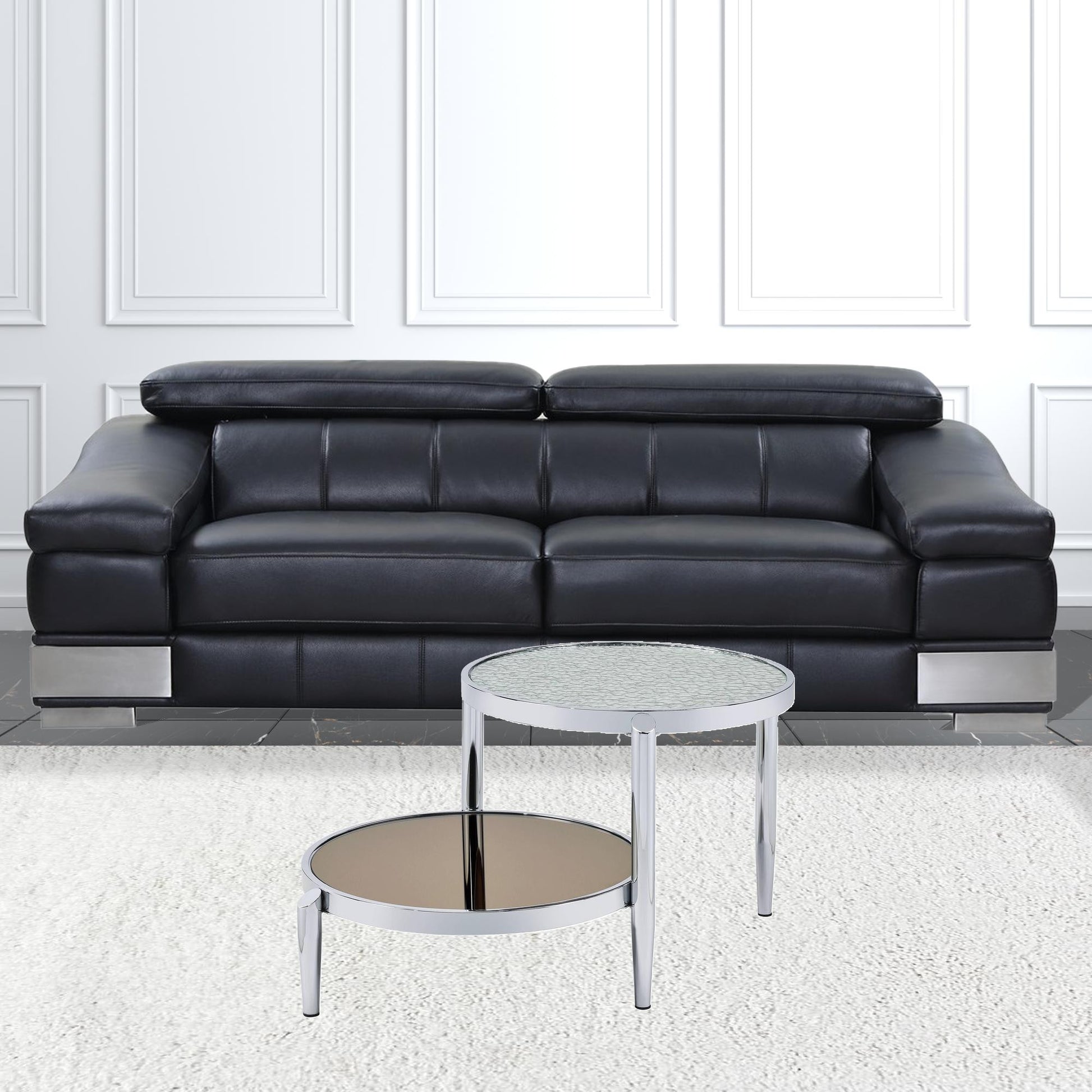 37" Chrome And Silver Mirrored Two Tier Round Mirrored Coffee Table By Homeroots | Coffee Tables | Modishstore