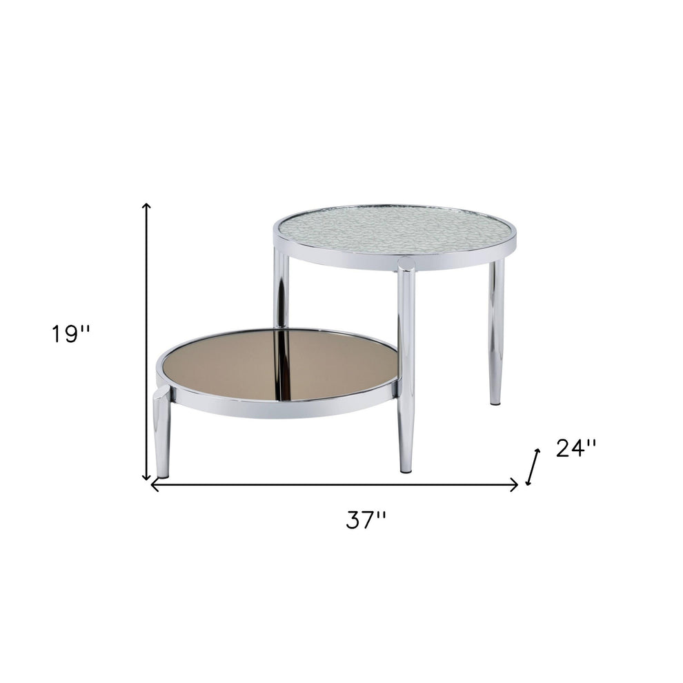 37" Chrome And Silver Mirrored Two Tier Round Mirrored Coffee Table By Homeroots | Coffee Tables | Modishstore - 6