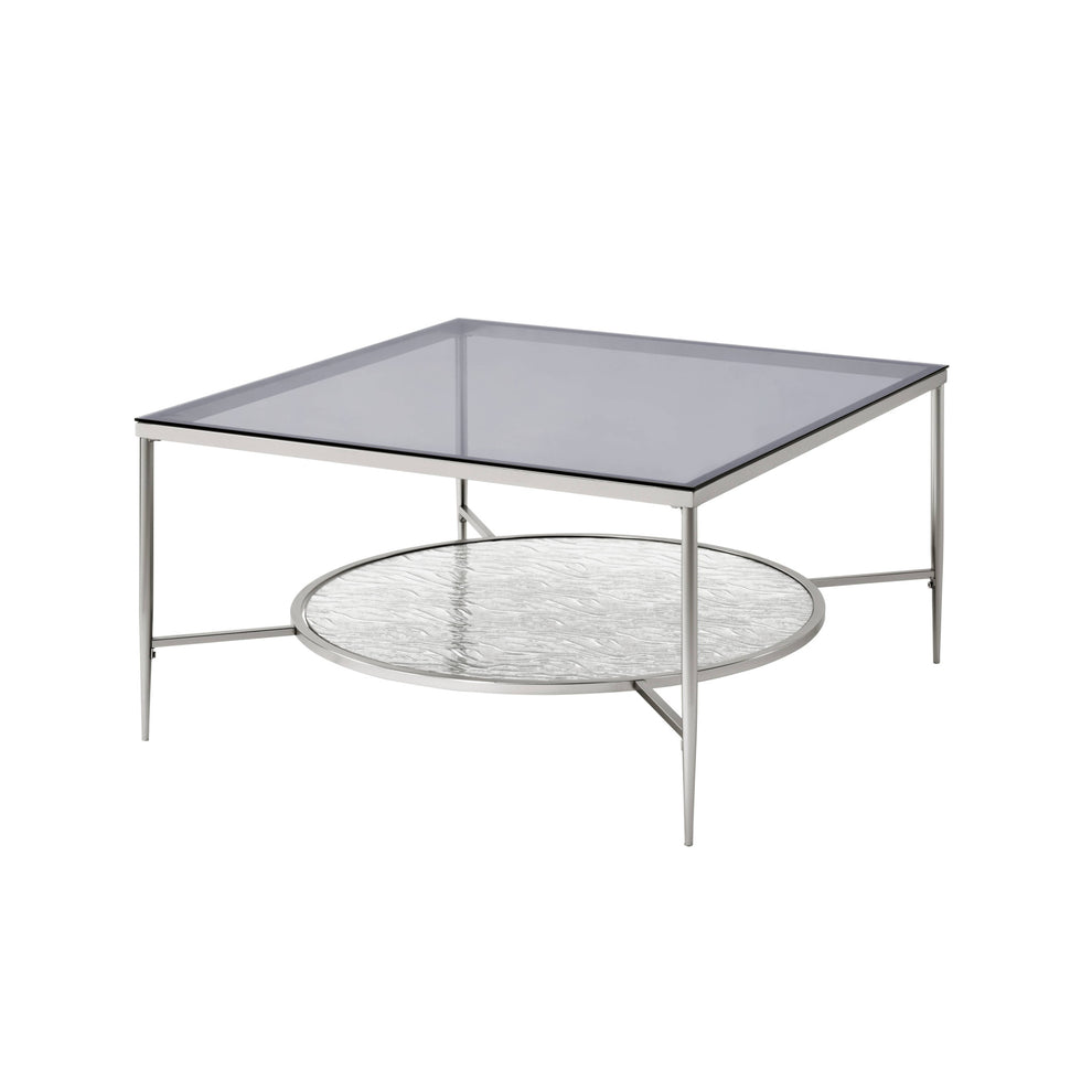 32" Chrome And Clear Glass Square Coffee Table With Shelf By Homeroots | Coffee Tables | Modishstore - 3