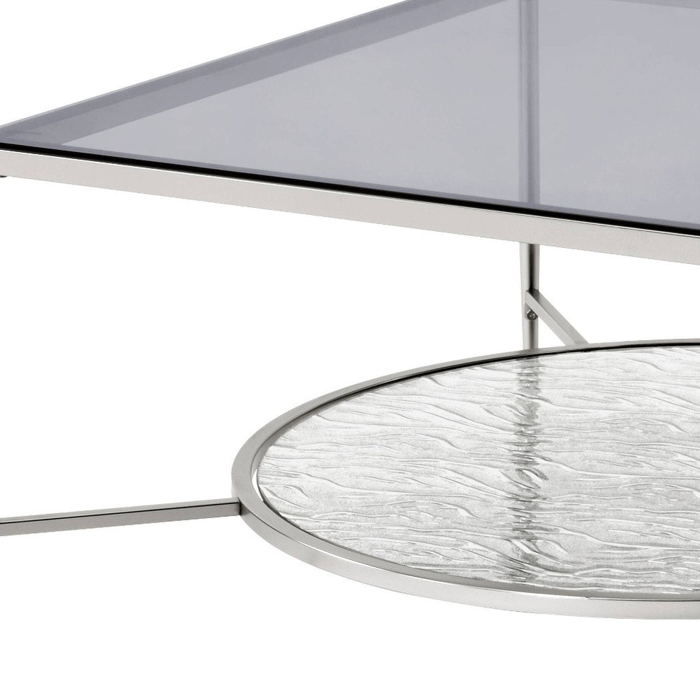 32" Chrome And Clear Glass Square Coffee Table With Shelf By Homeroots | Coffee Tables | Modishstore - 4