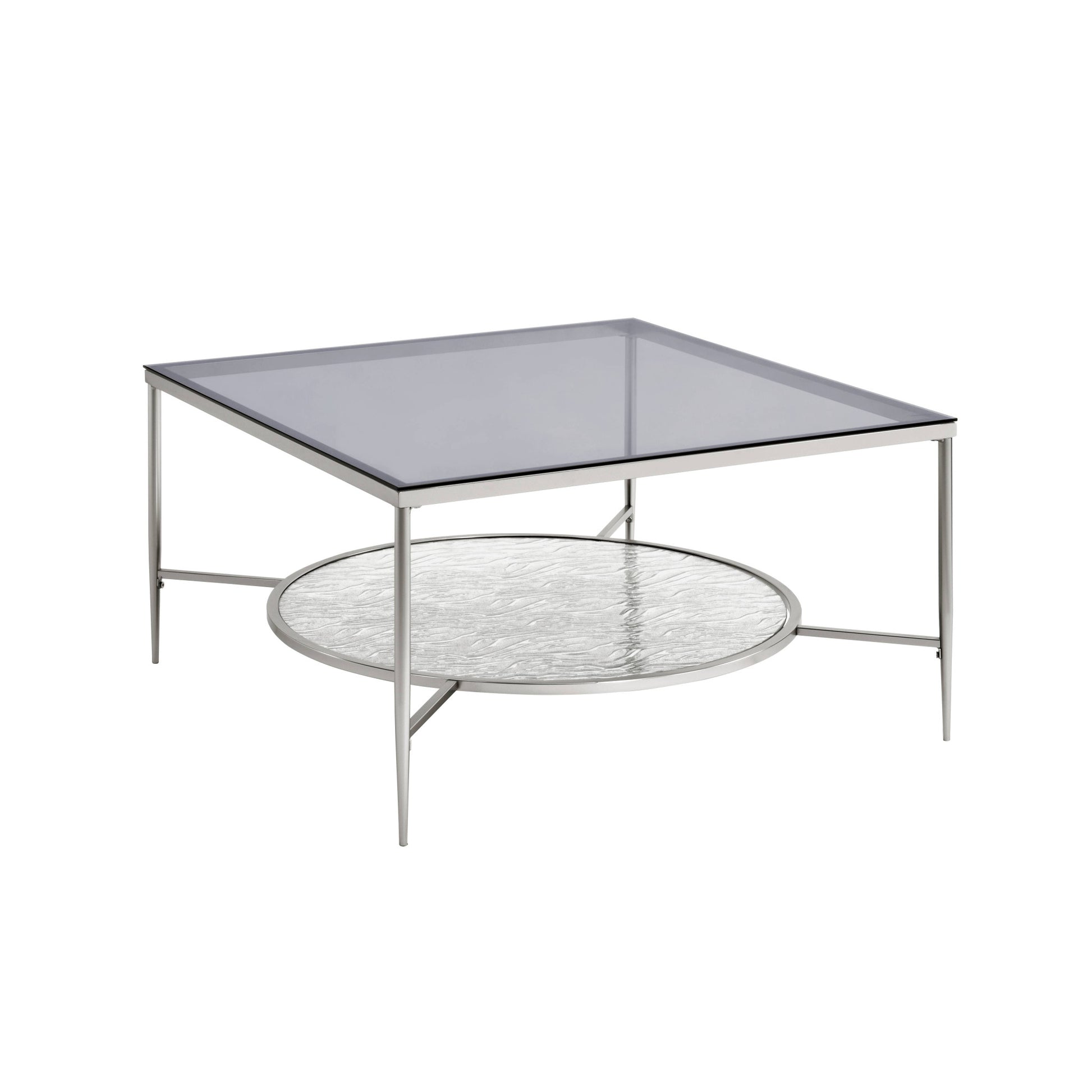 32" Chrome And Clear Glass Square Coffee Table With Shelf By Homeroots | Coffee Tables | Modishstore - 2