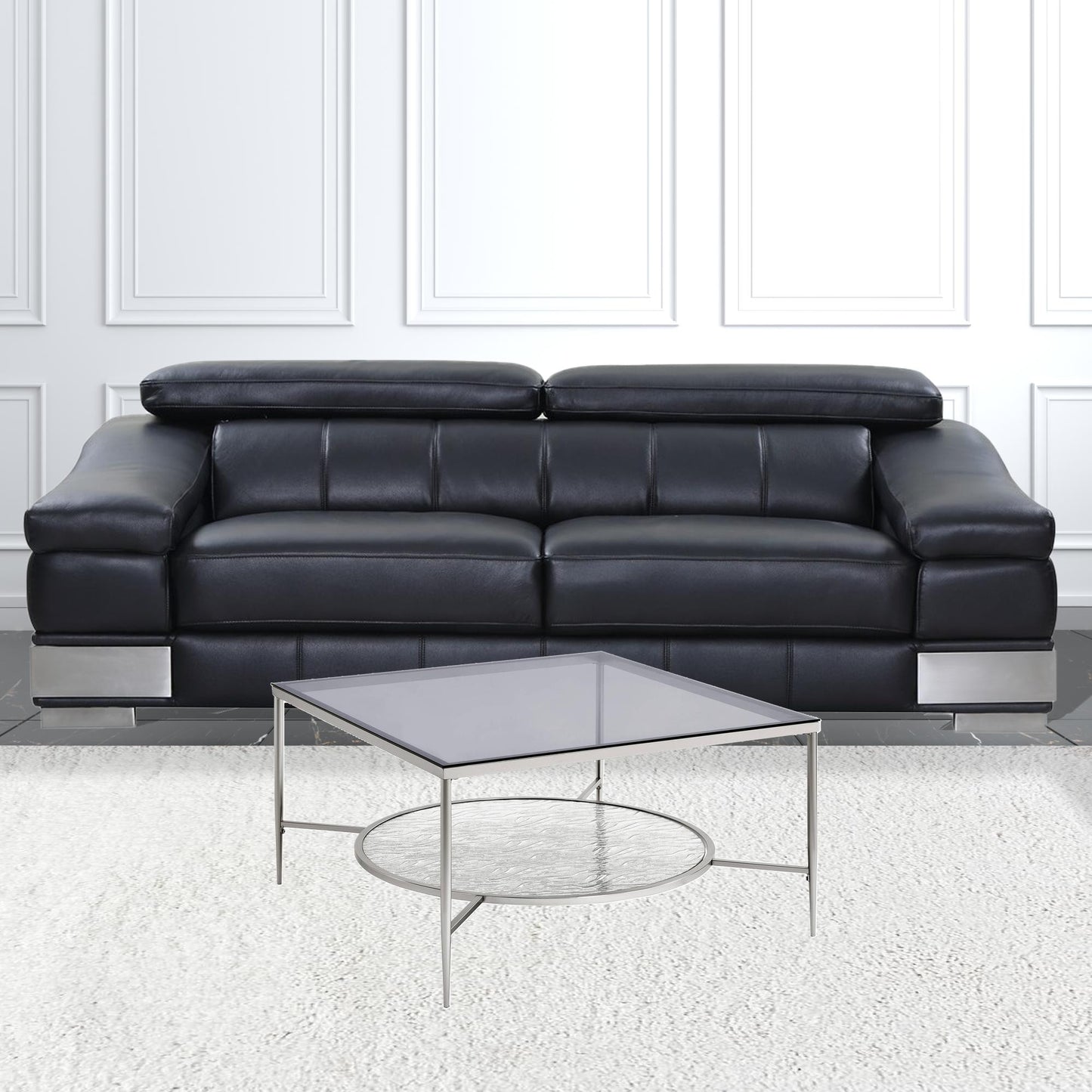 32" Chrome And Clear Glass Square Coffee Table With Shelf By Homeroots | Coffee Tables | Modishstore