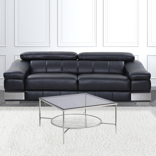 32" Chrome And Clear Glass Square Coffee Table With Shelf By Homeroots | Coffee Tables | Modishstore