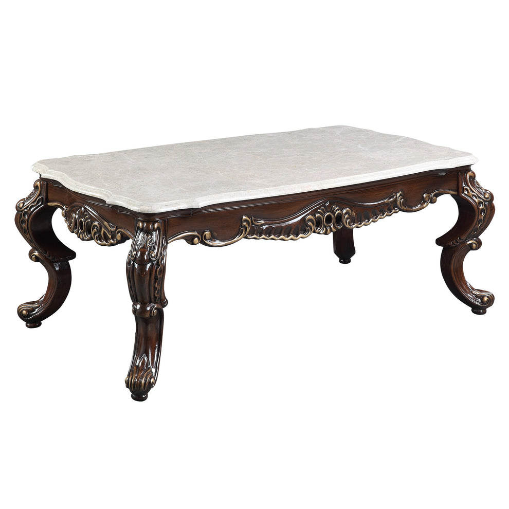 52" Antique Oak And Marble Faux Marble) Rectangular Coffee Table By Homeroots | Coffee Tables | Modishstore - 2