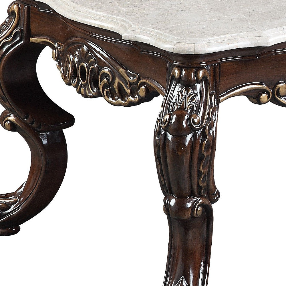 52" Antique Oak And Marble Faux Marble) Rectangular Coffee Table By Homeroots | Coffee Tables | Modishstore - 3