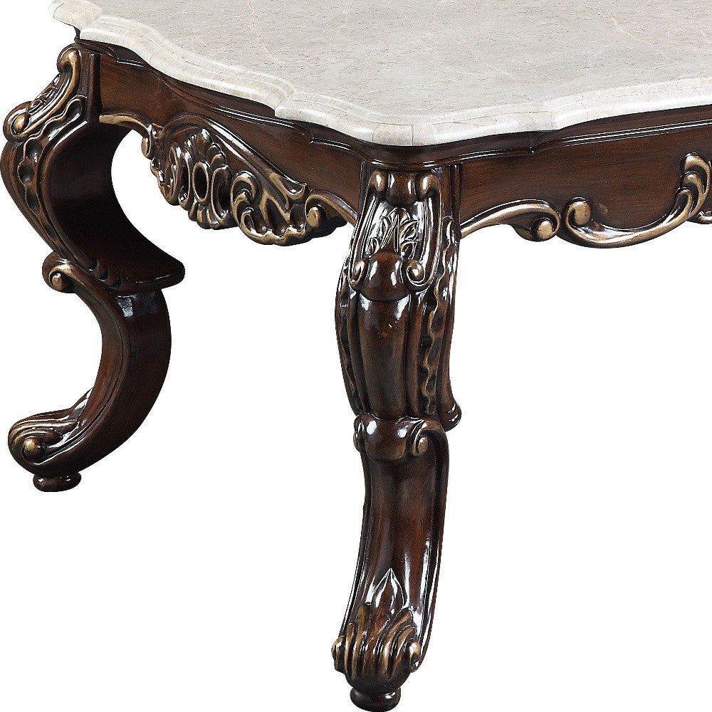 52" Antique Oak And Marble Faux Marble) Rectangular Coffee Table By Homeroots | Coffee Tables | Modishstore - 4