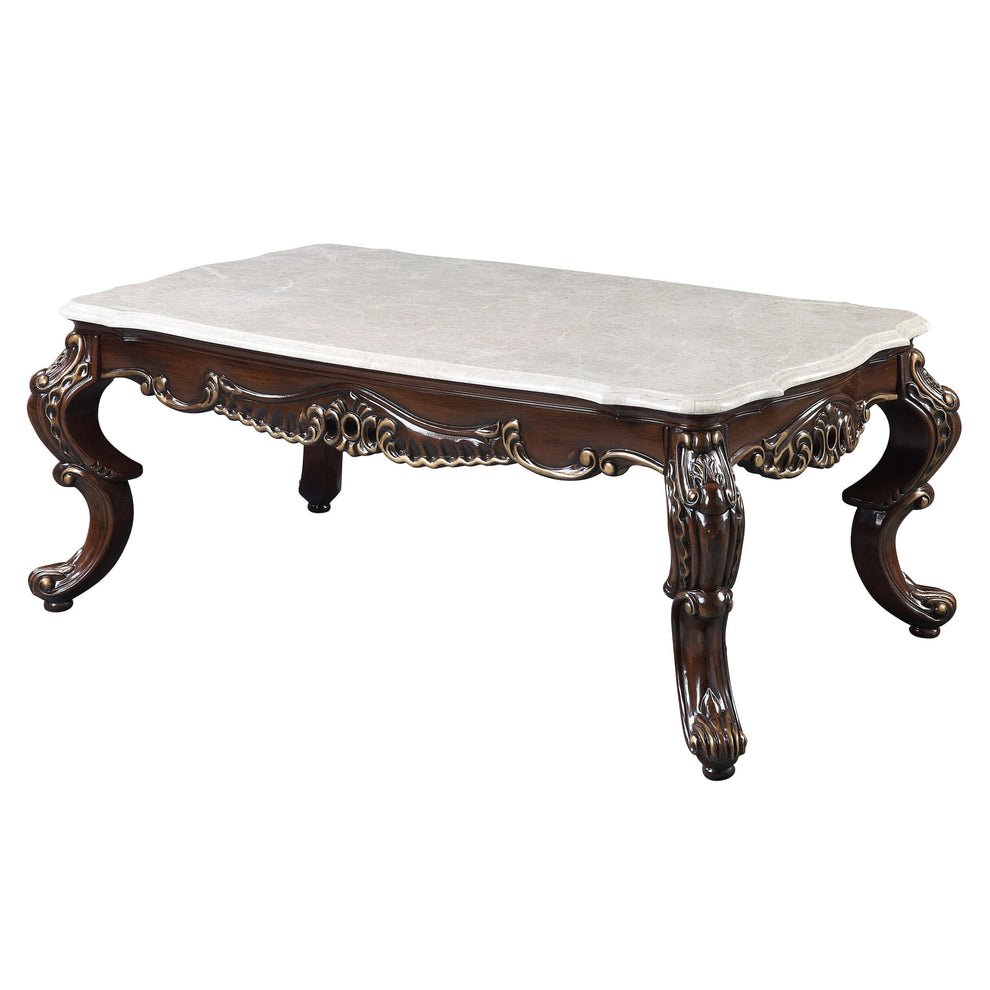 52" Antique Oak And Marble Faux Marble) Rectangular Coffee Table By Homeroots | Coffee Tables | Modishstore - 5