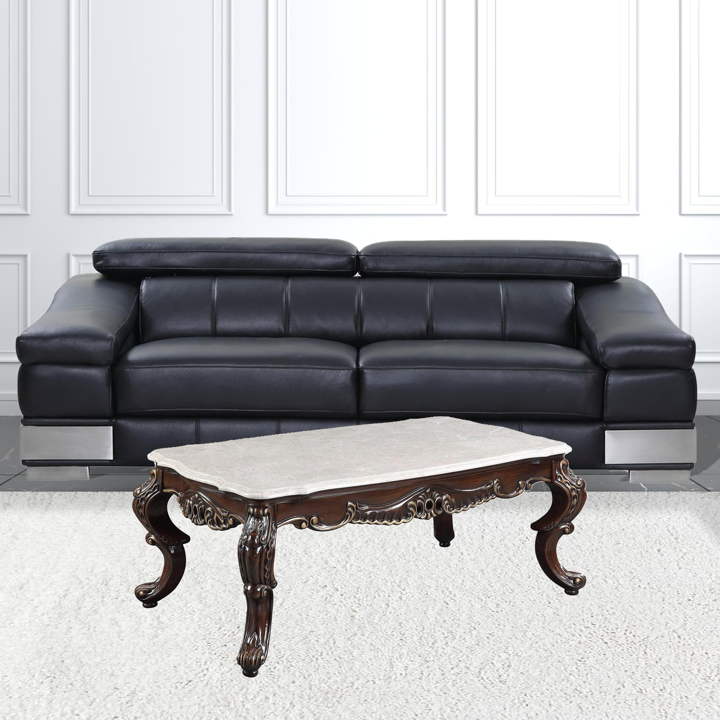 52" Antique Oak And Marble Faux Marble) Rectangular Coffee Table By Homeroots | Coffee Tables | Modishstore