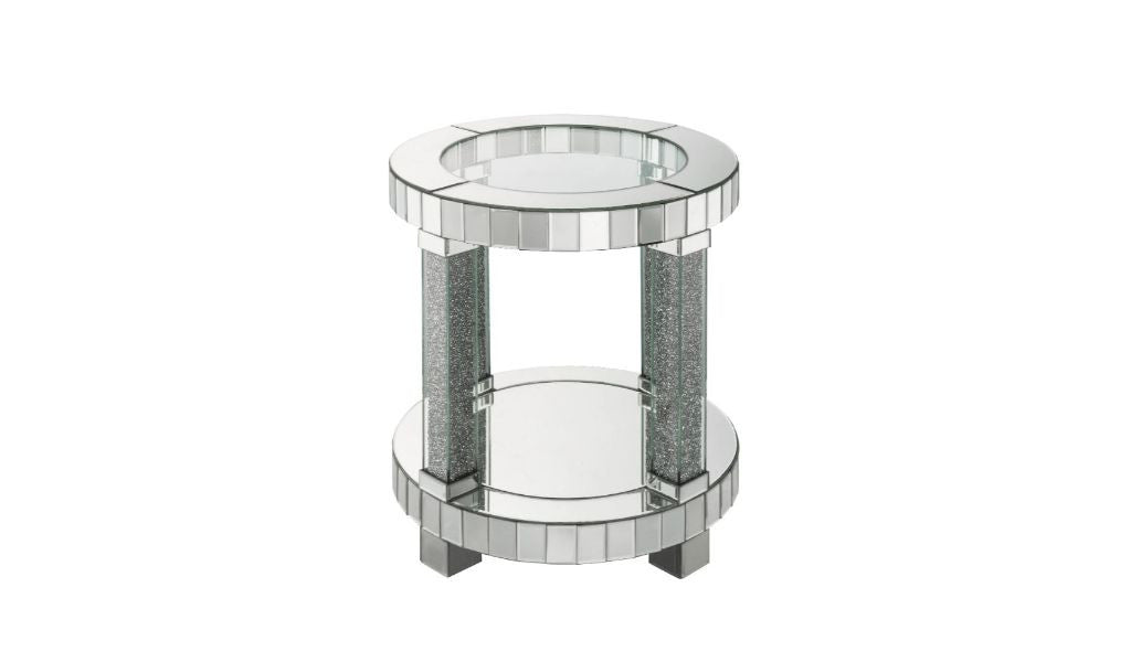 24" Clear Glass And Mirrored Round End Table With Shelf By Homeroots | End Tables | Modishstore