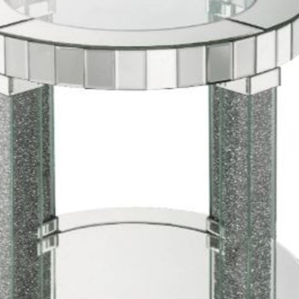 24" Clear Glass And Mirrored Round End Table With Shelf By Homeroots | End Tables | Modishstore - 3