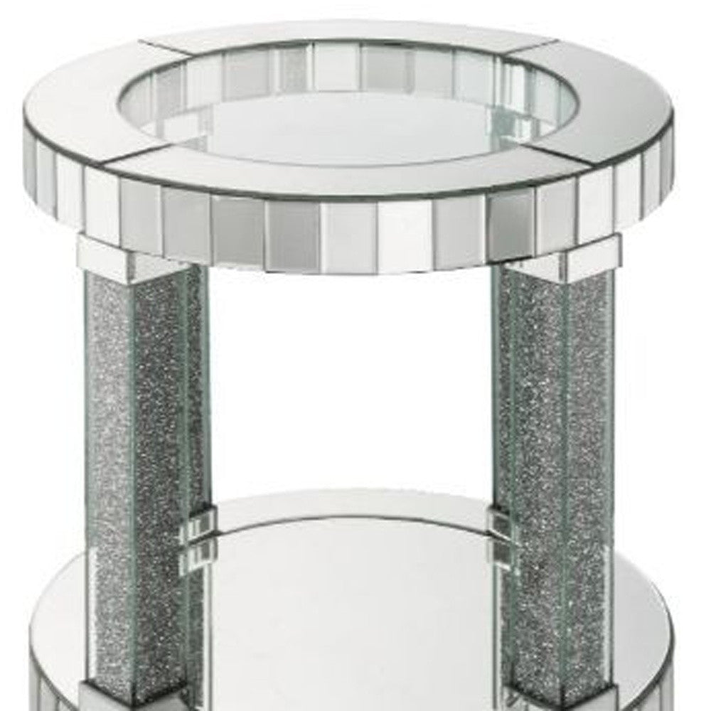 24" Clear Glass And Mirrored Round End Table With Shelf By Homeroots | End Tables | Modishstore - 4