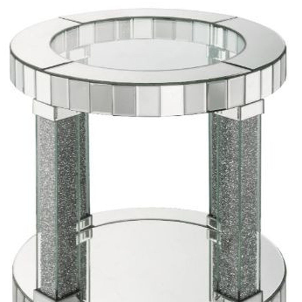 24" Clear Glass And Mirrored Round End Table With Shelf By Homeroots | End Tables | Modishstore - 4