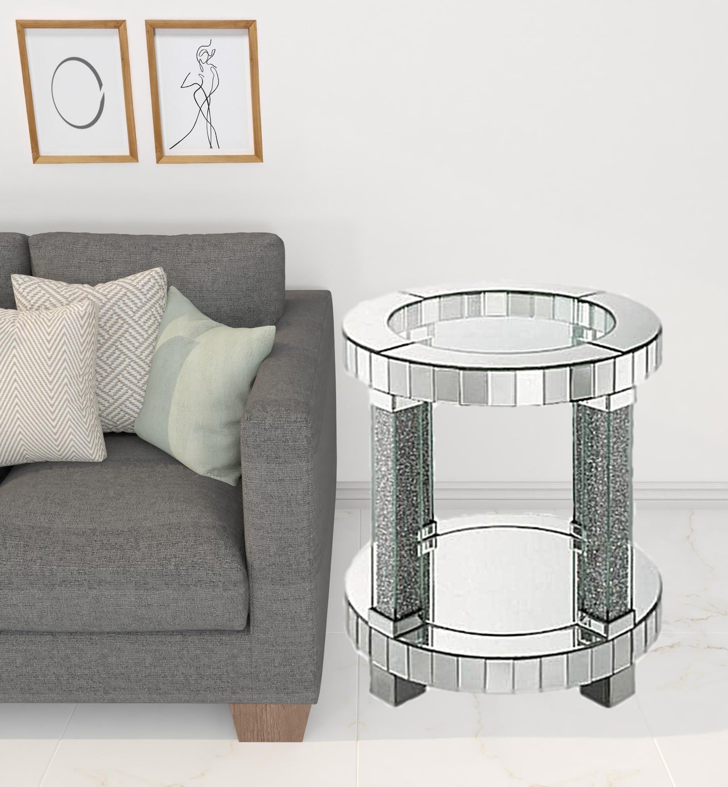 24" Clear Glass And Mirrored Round End Table With Shelf By Homeroots