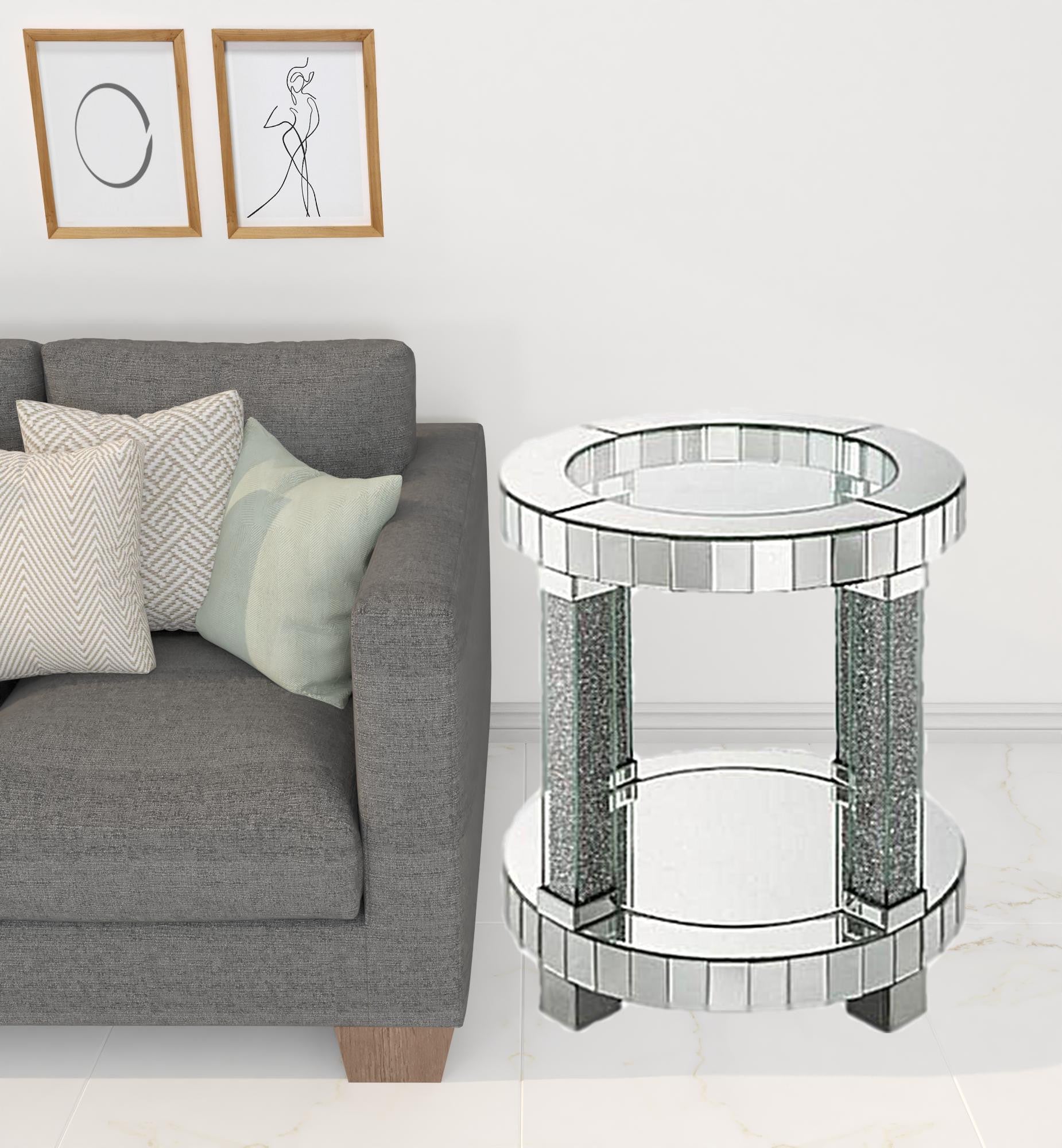 24" Clear Glass And Mirrored Round End Table With Shelf By Homeroots | End Tables | Modishstore - 2