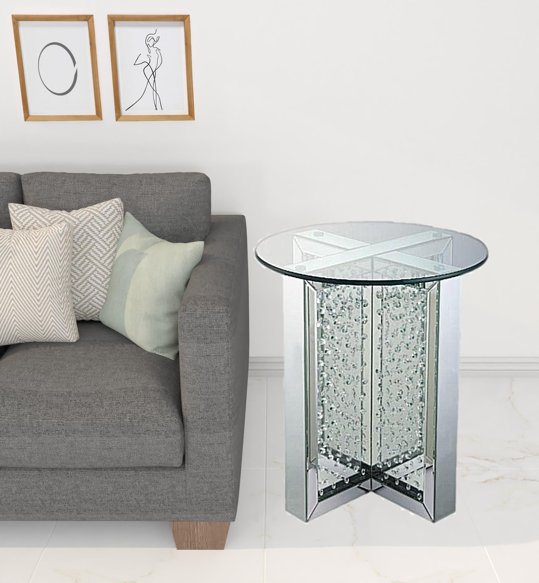 23" Clear Glass And Mirrored Round End Table With Drawer By Homeroots | End Tables | Modishstore - 2