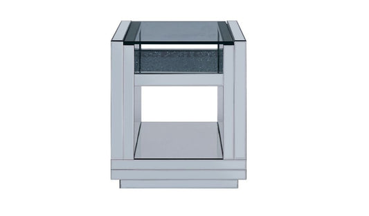 24" Silver Glass And Manufactured Wood Square Mirrored End Table With Two Shelves By Homeroots
