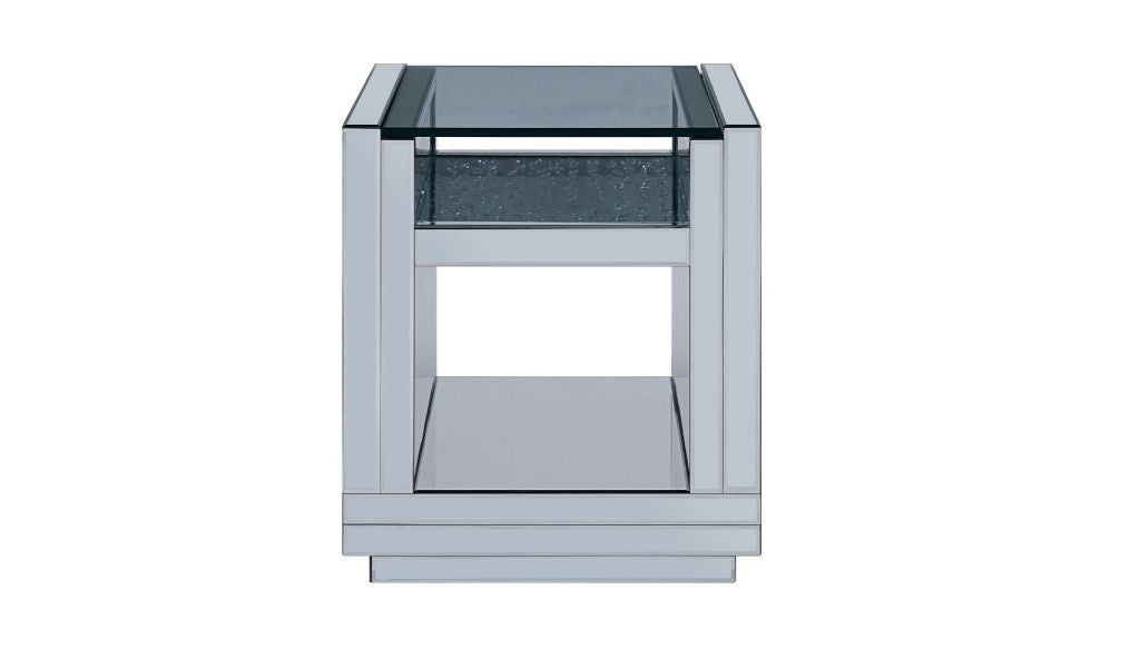24" Silver Glass And Manufactured Wood Square Mirrored End Table With Two Shelves By Homeroots | End Tables | Modishstore