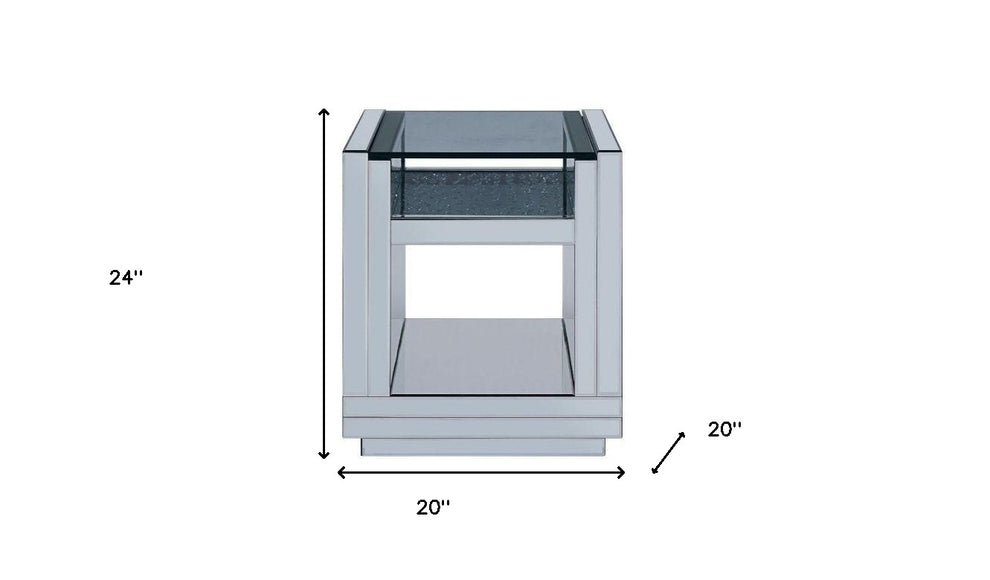24" Silver Glass And Manufactured Wood Square Mirrored End Table With Two Shelves By Homeroots | End Tables | Modishstore - 5