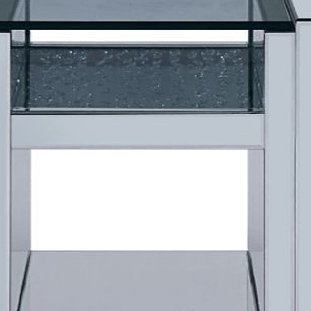 24" Silver Glass And Manufactured Wood Square Mirrored End Table With Two Shelves By Homeroots | End Tables | Modishstore - 3